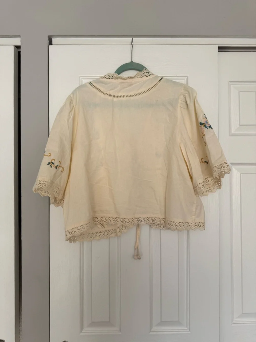 Eyelet Embroidered Tie Front Top Size US XL 100% Cotton Made in India - Picture 2 of 5